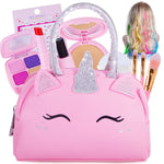Pretend Play Makeup Kit for Little Girls with Unicorn Purse: Fake (Not Real) Make up Toy Set for Toddlers and Kids - Includes Hair and Nails Accessories, Baby Girl Toys Princess Toddler Gift Set