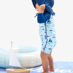 RUGGEDBUTTS Baby/Toddler Boy Swimsuit, One Piece Zipper Rash Guard Sunsuit with UPF 50+ Sun Protection - Blue Sweet Sails, 2T