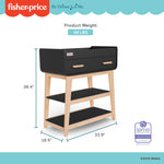 Dream On Me Fisher Price Baby Changing Table, Matte Black Vintage Oak – Greenguard Gold & JPMA Certified, Wooden Nursery Dresser with Storage Shelves – Compact, Sturdy & Easy-to-Clean Design