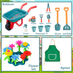unanscre Gardening Tool Set for Kids, with Toddler Wheelbarrow, Watering Can, Spray Bottle, Double Rake, Shovel, Trowel, Pruner, Flowers Kit, Apron, Pretend Play Garden Toys for Age3+ Outdoor Yard