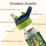Soccer Water Bottle for Kids - 12oz Dinosaur Kids Water Bottle with Straw, Stainless Steel Tumbler, Insulated, Leak-proof, BPA-free, Pop-up Straw Lid, for School - Children Birthday Gift Cup(1pc)