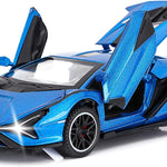 SASBSC Lambo Toy Cars Sian Fkp37 Diecast Metal Model Car with Light and Sound Pull Back Car Toys for Boys Age 3 + Year Old (Blue)