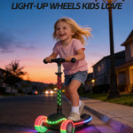 Kids Scooter, 3 Wheel Kick Scooter for Toddlers with Light Up Wheels, Lean-to-Steer Design, Adjustable Height Handlebar, Anti-Slip Deck, Ages 2–8(Black)
