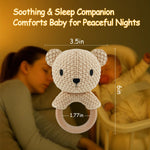 JUSTQUNSEEN Teddy Bear Baby Rattle Toy Hand Crochet Knitted Plush Stuffed Animal Teether Natural Wood Ring Cute Bear 6 Month Baby Gift Gentle Sound Shaker Newborn Infant Crib Soothing Sleep Aid Gift