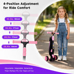 Nattork Kids Scooter for Age 3-5, Toddler Scooter with 4 Adjustable Height for Boys & Girls, Light Up 3-Wheels Foldable Kick Scoote, Lean to Steer, 120LB Weight Capacity Age 5-8 Pink