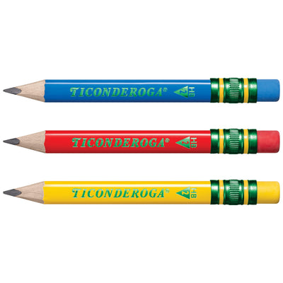 Ticonderoga My First Short Triangular Wood-Cased Pencils, #2 HB Soft, With Erasers, Primary Colors, 12 Count
