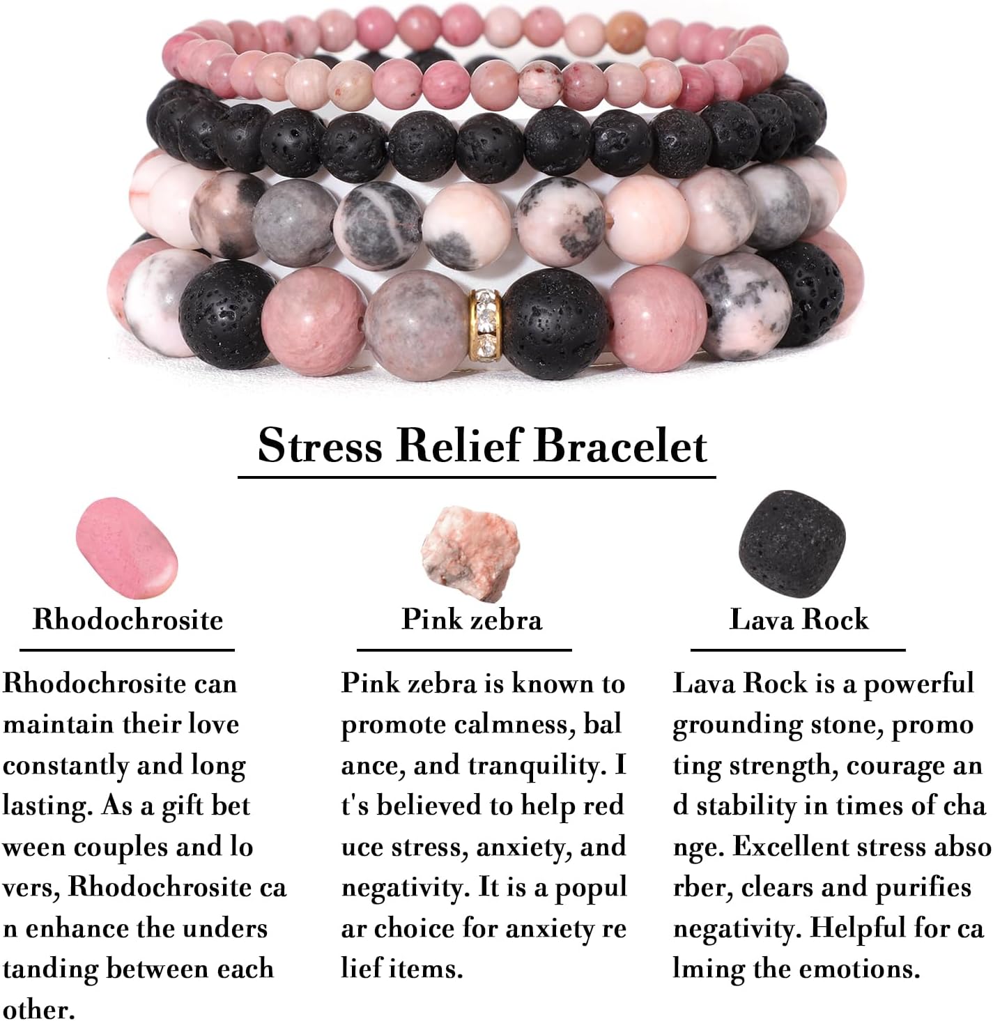 4pcs Beaded Bracelets for Women,Natural Healing Crystal Gemstones Bracelet,Anxiety Stress Relief Bracelet Handmade purple Jewelry Gifts for Women