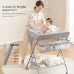 Baby Changing Table with Wheels, Maydolly Portable Adjustable Height Folding Diaper Station with Nursery Organizer & Storage Rack for Newborn Baby and Infant (Light Grey)