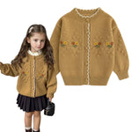 Simplee kids Toddler Sweater Little Girl Knitted Cardigan Flower Embroidery Coat for Spring and Fall Size 2-3 Years
