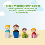 PlanToys® Wooden Dollhouse Family Set Light Skin Tone | 4 Poseable 1:12 Scale Dollhouse Figures | Montessori Pretend Play Figurines | Eco Friendly Sustainable Wooden Toy