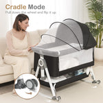 OHFLY Baby Bassinet, Bedside Bassinet for Baby, 4 in 1 Bassinet Bedside Sleeper with Locked Wheels, Mosquito Net, Adjustable Easy Folding Portable Crib for Infant Newborn, Dark Grey