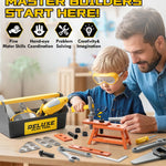 Lehoo Castle Kids Tool Set with Electric Toy Drill and Tool Box, Construction Toys for 3 Year Old Boys Birthday Gift, Pretend Play Toddler Tools for 3-5 Years Old (Yellow)
