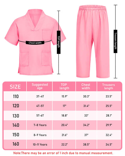 ICECUTE Doctor Scrubs for Kids,7 Pcs Scrubs Costume with Accessories,Halloween Costume for Boy Girls,3-11 Years (Pink, 5-6T)