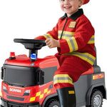 HONEY JOY Ride On Fire Truck, Licensed Scania Push Car for Toddlers, Light & Sound, Under-Seat Storage, No Power Foot-to-Floor Ride On Toy for Kids Boys Girls Gift (Red)