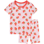 pureborn Baby Viscose From Bamboo Pajamas Set Pjs - Little Girl Short Sleeve Snug Fit Soft Sleepwear 2pcs Strawberry 12-18 Months