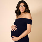 Motherhood Maternity Women’s Off-The-Shoulder Rib Knit Pregnancy Top, Black, Medium
