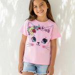 PATPAT Girls Shirts Size 7-8 Pink Cat Print Graphic Tees, Cat Shirts for Girls, Crew Neck Short Sleeve Pink Tops Summer Clothes Little Sister Outfit Cheer Tops