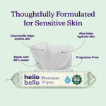 Hello Bello Premium Wipes, Designed for Sensitive Skin with Chamomile & Aloe Extracts, Simply Sage (9 Resealable Packets = 540 Total Wipes)