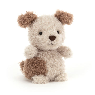 Stuffed animal toy with brown and beige fur on a white background