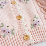 Baby Girls Cable Knit Cardigan Sweater Crewneck Embroider Cardigan Button Warm Jacket Coat for Toddler Pink