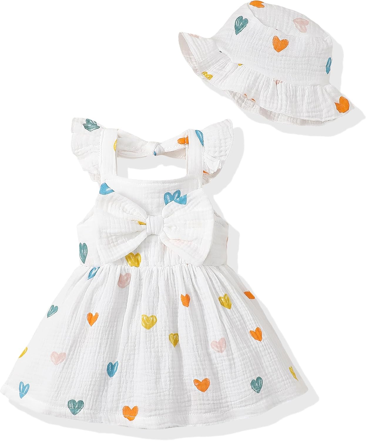 Renotemy Infant Baby Girl Dresses Toddler Girl Clothes Summer Cotton Linen Boho Smocked Sundress Gift for Girls with Hat