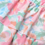 Girls' Floral Skirt Elastic Waistband Cotton Tiered Skirt with Built-in Shorts D-Pink