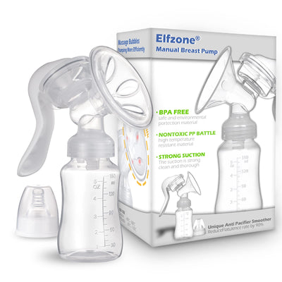 Elfzone manual breast pump with packaging on a white background
