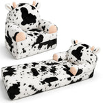 QIUODO Toddler Chair with Faux Rabbit Fur – 2-in-1 Foldable Kids Couch, Soft Sofa for Reading, Bedroom or Playroom Use, Ages 1-3（Cow）