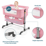 nordmiex 3 in 1 Travel Baby Crib,Baby Bed with Breathable Net,Adjustable Portable Bed for Infant/Baby with Detachable Mosquito net and Mattress,Pink