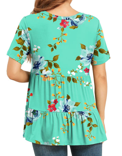 Xpenyo Women Tiered Maternity Top Fashion Short Sleeve Casual Pregnancy Blouse Shirts Mint Green Floral XL