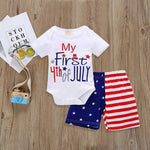 XFGLCK Newborn Infant Baby Boy 4th of July Shorts Set Short Sleeve Bodysuit + Stars Stripe Short American Flag Summer Outfits (My First 4th of July, 3-6 Months)