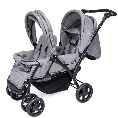 BABY JOY Double Stroller - Foldable Lightweight Twin Stroller with Tandem Seating, Adjustable Backrest/Canopy/Footrest, 5-Point Harness, Storage Basket, Newborn and Toddler (Gray)