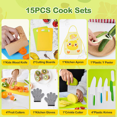COVLUROTO 15PCS Montessori Kitchen Toys for Toddlers: Stocking Stuffers for Kids - Kids Safe Cooking Sets Real Knife Set for Real Cooking - Easter Basket Stuffers Christmas Birthday Gifts for Boy Girl
