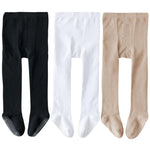 EPEIUS Toddler Girl Tights Baby Boy Seamless Non Slip/Skid Grip Leggings Cotton Stockings Footed Pants Solid Plain Tights Pantyhose for 12-24 Months,3 Pack,Black/White/Khaki M