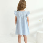 Kucnuzki Baby Girl Clothes 3 6 Month Girl Clothes Summer Blue Baby Dress Ruffle Fly Sleeve Square Neck A Line Casual Sundress Infant Dress Cute Outfit with Hat