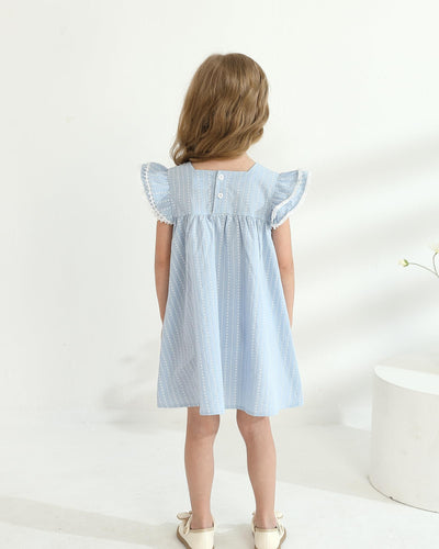 Kucnuzki Baby Girl Clothes 3 6 Month Girl Clothes Summer Blue Baby Dress Ruffle Fly Sleeve Square Neck A Line Casual Sundress Infant Dress Cute Outfit with Hat