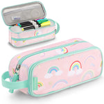 Choco Mocha Girls Pencil Case for Kids, Soft Large Zipper Pencil Pouch for Kids with 2 Compartments Girls Pencil Case for School Rainbow Pencil Bag, Pink