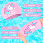 Kids Swim Caps for Girls (Age 2-6), Durable Waterproof Silicone Swimming Cap for Short Hair with Swimming Goggles, Ear Plug and Nose Clip (Pink, Large (6-12 Years))