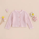 Newborn Baby Girls Knit Cardigans Long Sleeve Crewneck Hollow Knit Thin Sweater Toddler Button Tops Coat Outwear (Pink, 3-6 Months)