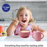 Silicone Baby Feeding Set 14 Pcs,Baby Led Weaning Supplies, Baby Spoons Suction Bowl Divided Plate Bib Cup Finger Brush,First Stage Solid Food Eating Utensils - 6+ Months(Deep Red)