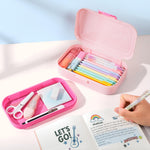 Sooez Double Layer Pencil Box, Plastic Pencil Case with Latch, Hard School Supply Box for Girls Boys Kids, Large Crayon Marker Pen Holder, Cute Art Storage Organizer, 1 Pack, Purple