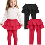 Witwot 2 Pack Toddler Girl Tutu Leggings Baby Girls Cotton Pants with Ruffle Skirt Black Red 18-24M