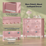 FUNKOCO Pink Nightstand, 27.56" Wide 3 Drawer Night Stand for Bedroom, Cute Scalloped Dresser Bedside Table for Bedroom, Hallway, Living Room