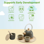 PlanToys® Wooden Classic Tea Set for Montessori Inspired Pretend Play | Social Interaction, Communication and Imaginative Role Play | Eco Friendly Wooden Tea Time Set for Creative Learning
