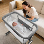 Kinder King Baby Bassinet Bedside Sleeper, Newborn Baby Bedside Crib w/Wheels, All-Sided Mesh, Adjustable Height, Removable Soft Mattress, No Tool to Assemble, Grey