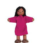 PlanToys® Wooden Girl Dollhouse Figurine – Medium Skin Tone | Poseable Doll with Bendable Rope Arms & Legs | Montessori Pretend Play Doll House People for Kids (1:12 Scale)