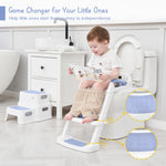 Forbena Blue Toddler Boys Toilet Potty Training Seat with Step Stool Ladder, Baby Child Kids Adjustable Height Sturdy Potty Seat with Soft Cushion and Comfortable Handles (White and Blue)