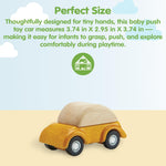 PlanToys® Yellow Car Wooden Montessori Vehicle Toy | Early Movement, Imagination and Practical Life Exploration | Eco Friendly Car for Indoor and Outdoor Play