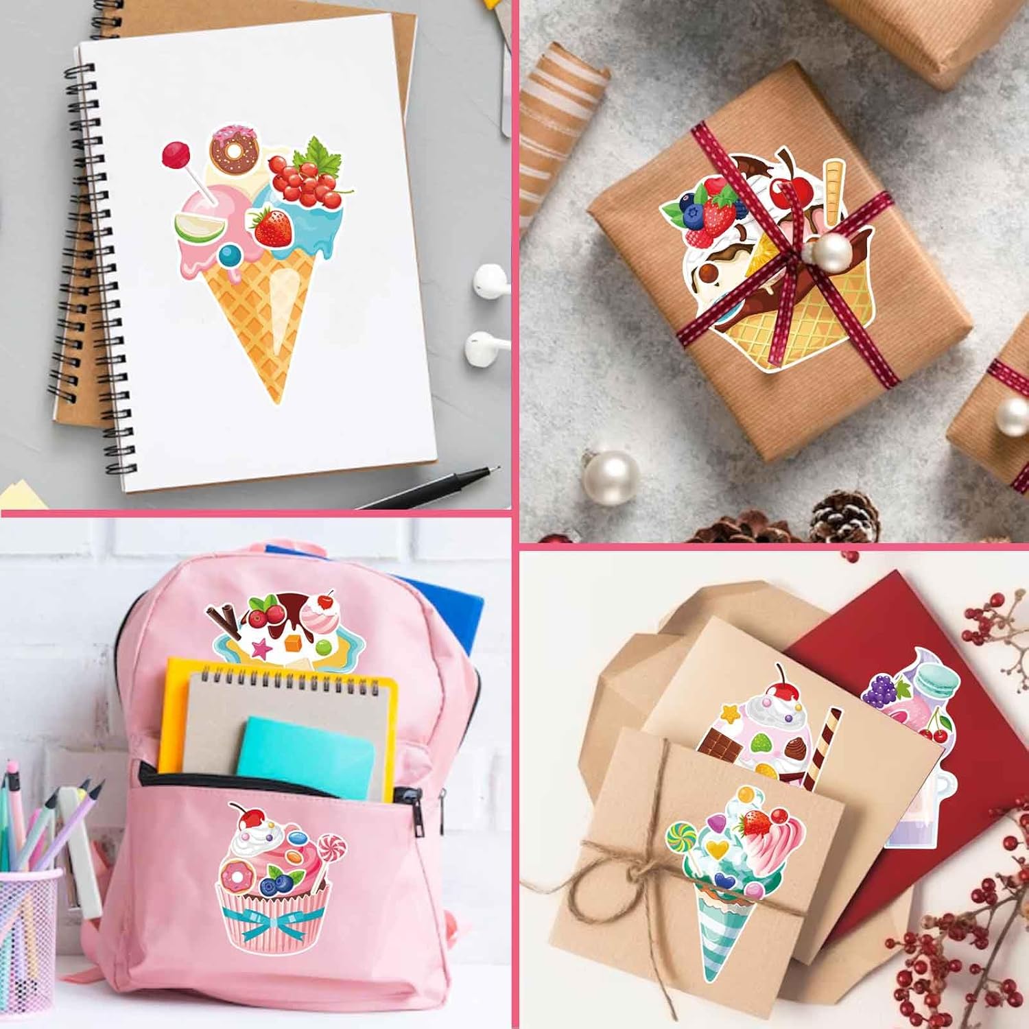 24 Sheets Make-a-face Stickers, Make Your Own Ice Cream Mix and Match Sticker Sheets DIY Summer Ice Cream Stickers for Kids Party Favors Activities