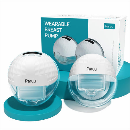 Paruu wearable breast pump with packaging on a white background